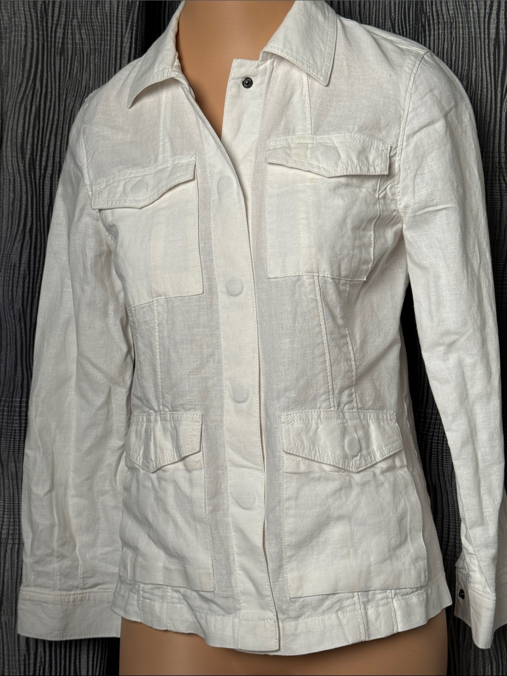 BANANA REPUBLIC Petites White Linen Jacket with Flap Pockets Size XS